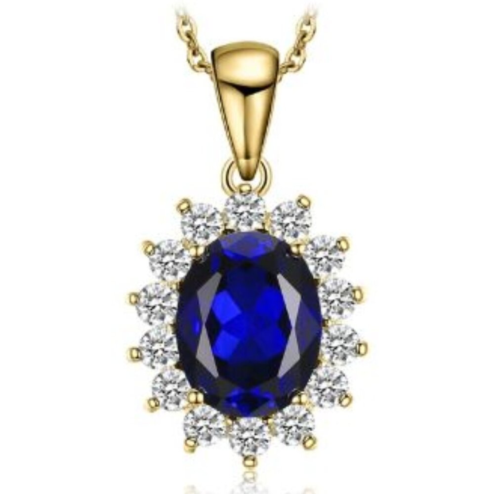 👑 Princess Diana 2.6ct Blue Sapphire Pendant - 14k Gold Plated - Picture 4 of 6